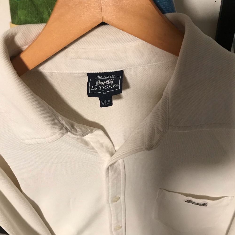 White button down small pocket embroidery